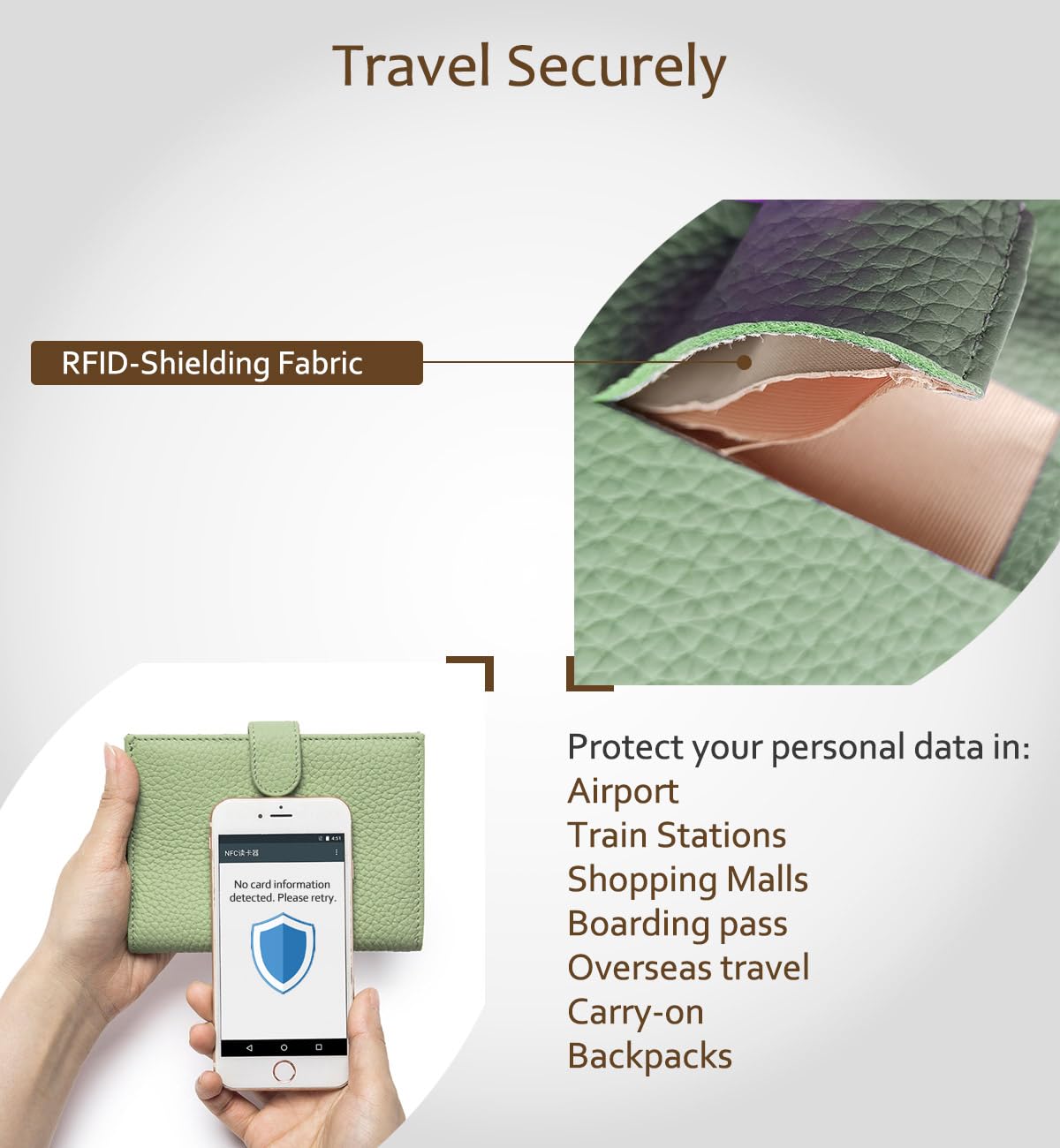 Leather RFID Passport Holder for Travel Women with Gift Box (Light Green)