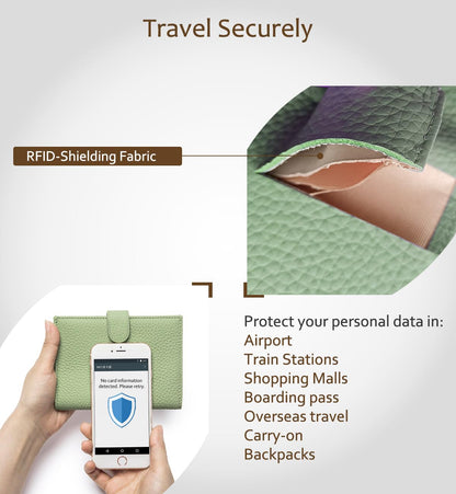 Leather RFID Passport Holder for Travel Women with Gift Box (Light Green)