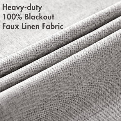 100% Blackout Linen Curtains for Bedroom 52x72 Inches Light Gray (Light Gray / 52"W x 72"L (Pack of 2))