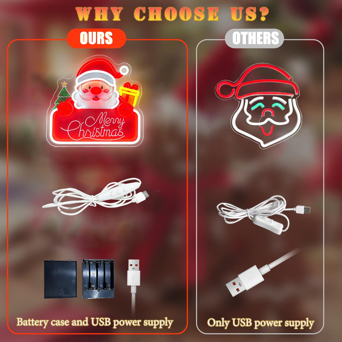 Santa Claus Neon Sign Dimmable Merry Christmas Neon Lights with Battery Box (Multicolor-Santa Claus)