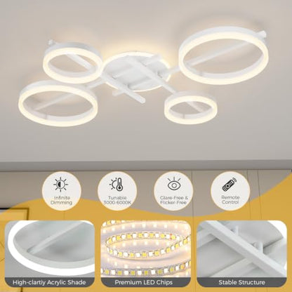 5 Ring LED Dimmable Modern Ceiling Light Fixture