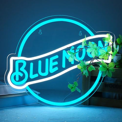 Blue Moon Neon Signs for Wall Decor Neon Lights for Bedroom Led Signs Suitable for Man Cave Bar Pub Restaurant Christmas Birthday Party Gift 5V Usb Power (Blue Moon)