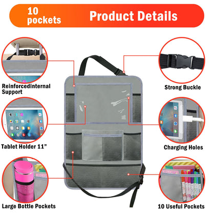 Backseat Car Organizer (Grey / 2 Pack without Food Tray)