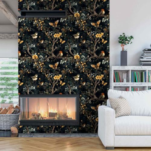 Black Woodland Bird Peel and Stick Wallpaper