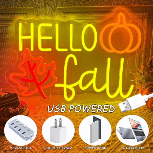Hello Fall Neon Sign Dimmable Autumn Led Neon Lights With Maple Leaf for Wall Decor
