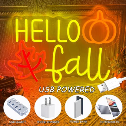 Hello Fall Neon Sign Dimmable Autumn Led Neon Lights With Maple Leaf for Wall Decor