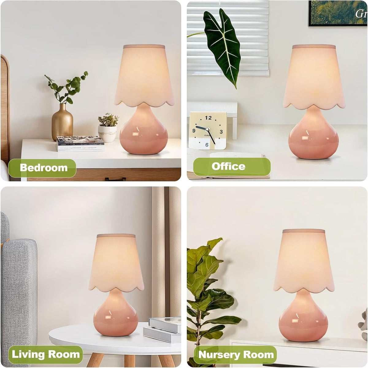 Pink Table Lamp Small Gold Bedside Lamps Dimmable Boho Bedroom Lamp with Tulip Flower Lamp Shade (Table Lamp--6)
