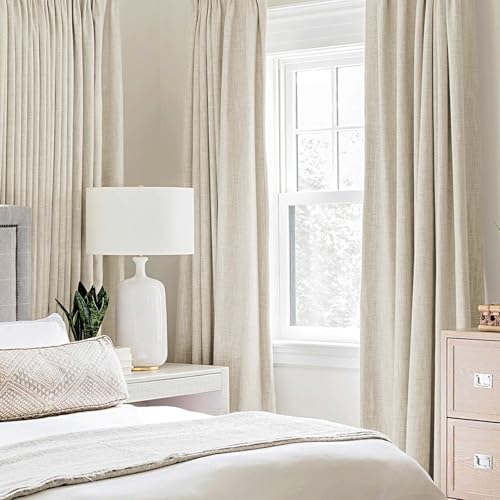 100% Blackout Linen Curtains for Bedroom 52x45 Inches Cream (Cream / 52"W x 45"L (Pack of 2))