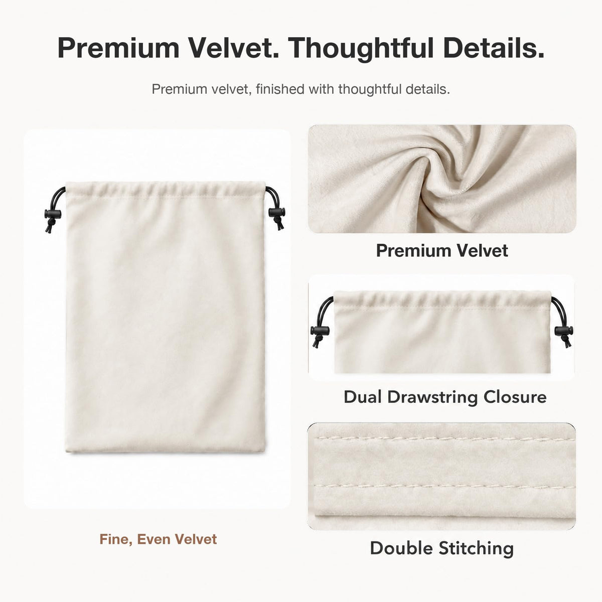 6 Pack Premium Velvet Shoe Bags for Travel & Packing in Suitcases (Beige)