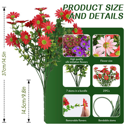 40 Bundles Artificial Daisies Flowers Fake Silk Plant for Indoor Outdoor Decor (Redpurplebrownpink)