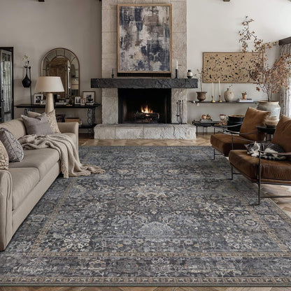 Area Rugs 6x9 Navy Blue Vintage Rug for Living Room (Retro | Blue / 6' x 9' (Rectangular))