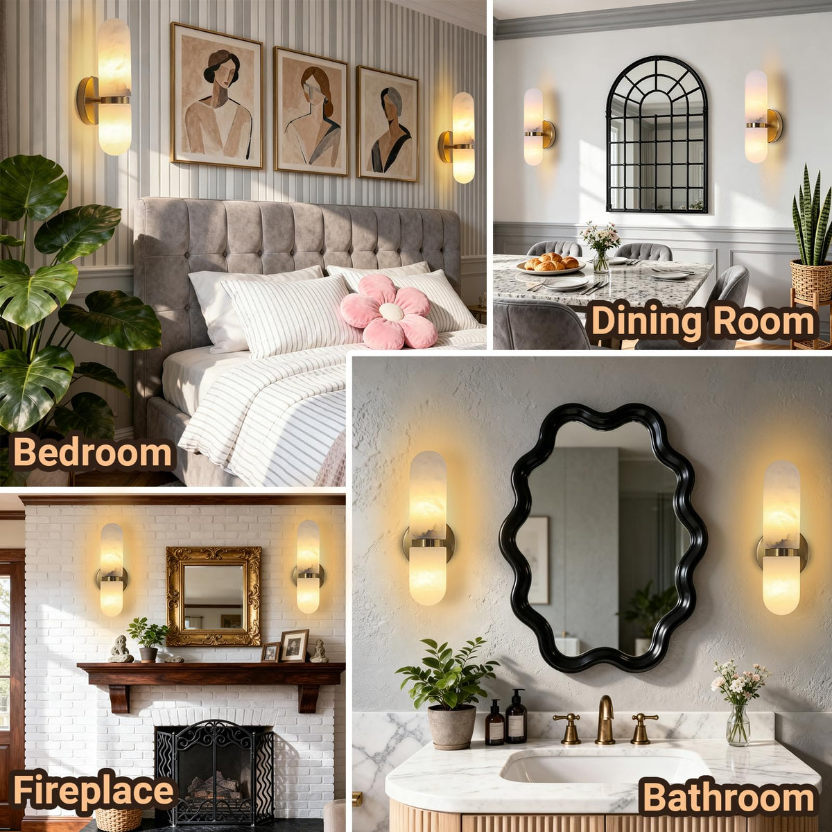 13in Alabaster Wall Sconces (Gold-13in-1 Pack)