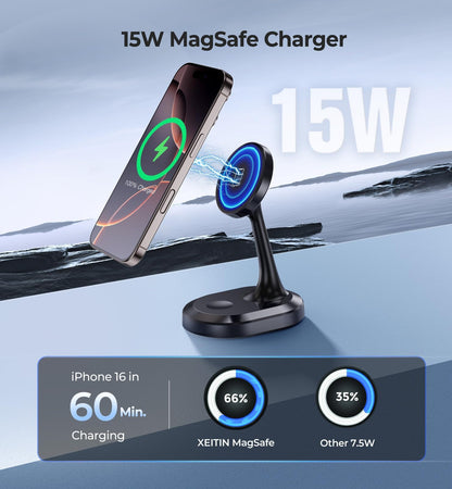 3 in 1 Magnetic Wireless Charging Station Devices 15W Fast Mag (Magnetic Single Pack Dark Black)