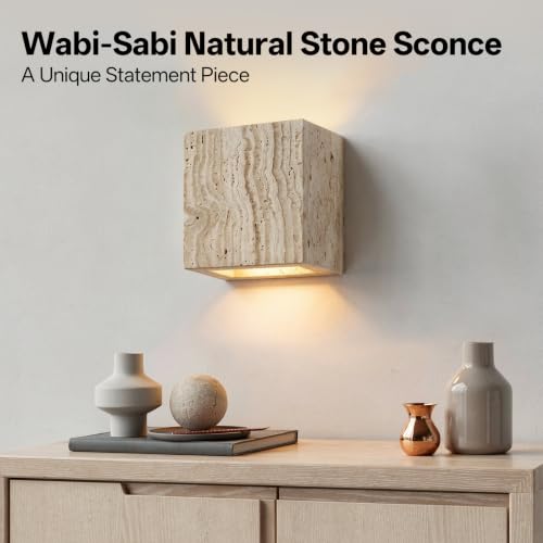 Natural Travertine Wall Sconce Half Moon Hardwired Stone Lights