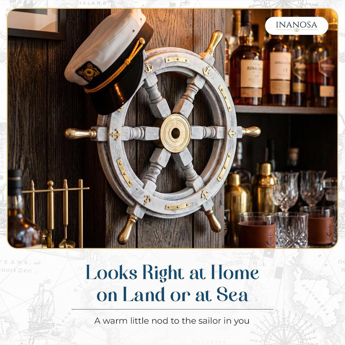 Coastal Voyage Antique White Finish Vintage Wooden Ship Wheel Nautical Wall Decor (White / 18"L x 18"W)