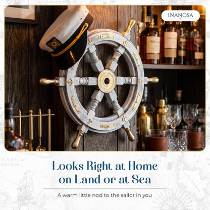 Coastal Voyage Antique White Finish Vintage Wooden Ship Wheel Nautical Wall Decor (White / 18"L x 18"W)