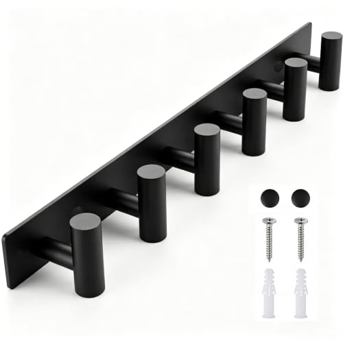 Matte Black Coat Rack Wall Mount (Matte Black / “T“ Shape 6 Hooks 1 Pack)
