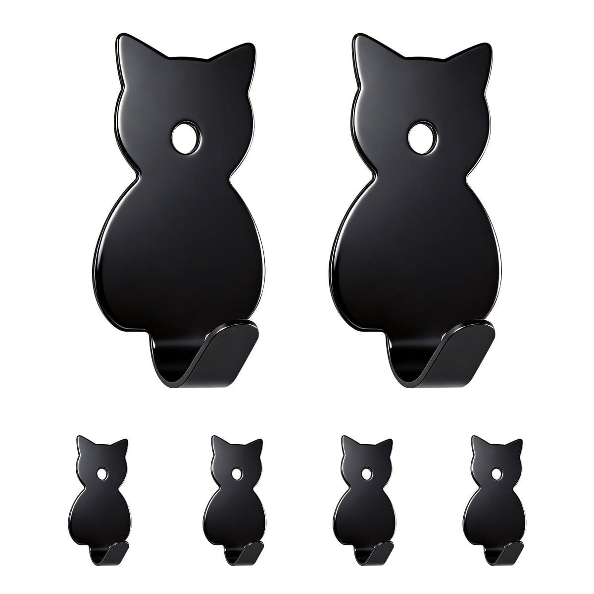 Stainless Adhesive Shower Hooks for Bathroom (Black - Cat)