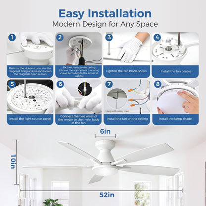 52 Inch Ceiling Fans with Lights (White / 52Inch)