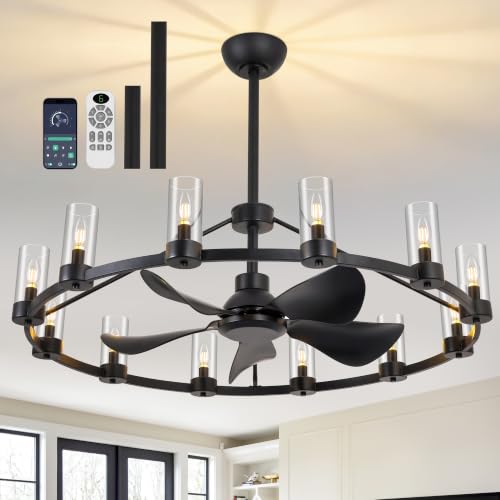 44" Wagon Wheel Chandelier Ceiling Fan with 12 Lights