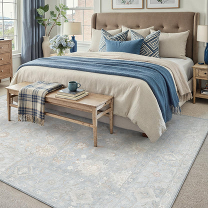8x10 Blue Neutral Floral Area Rug (Neutral | Blue / 8' x 10' (Rectangular))