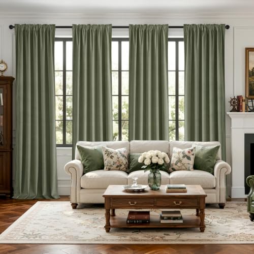 Sage Green Velvet Curtains 4 Panel Set Back Tab 40 x 90 Inch Long (Sage Green / 40"W x 90"L (Pack of 4))