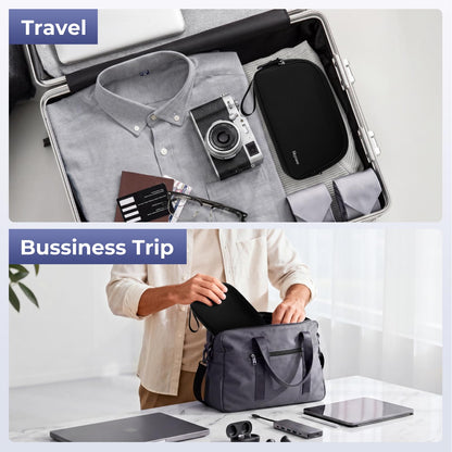 Electronics Travel Organizer 9 Compartment Dual Layer Tech Pouch Lightweight Water Resistant Travel Cable Organizer Bag for Chargers Cords Phone Power Bank Tech Essentials and Daily Items (Black / L)