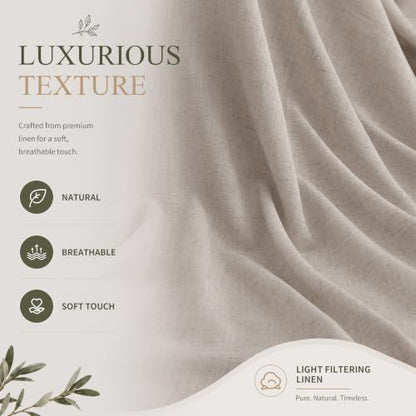 Oatmeal Linen Curtains 102 Inches Long for Living Room 2 Panels (Oatmeal / 52"W x 102"L (Pack of 2))