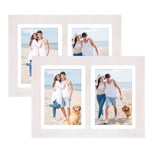 5x7 Collage Picture Frame Set of 2 (Rustic White / 8.5x11.8in (2Pack))