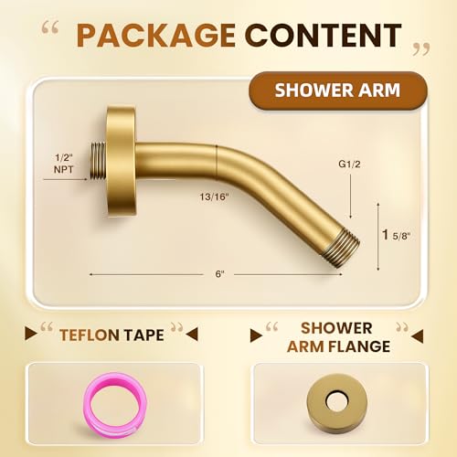 Shower Arm 6" Shower Extension Arm with Flange and Teflon Tape