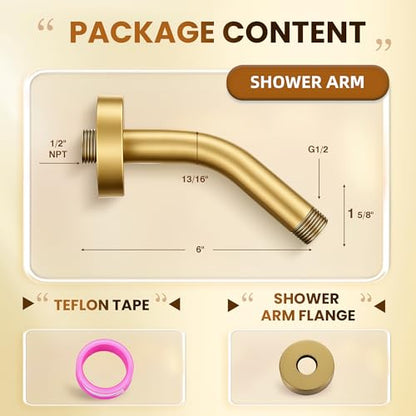 Shower Arm 6" Shower Extension Arm with Flange and Teflon Tape