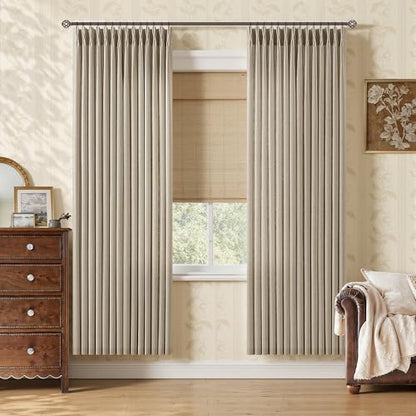 Country Pleated Linen Semi Sheer Taupe Curtains 72 Inches Long 2 Panels (Burlywood Birch / 40"W x 72"L (Pack of 2))