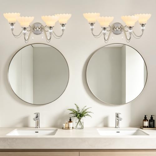 Brushed Nickel Bathroom Vanity Light (Nickel and White / 4-Light)
