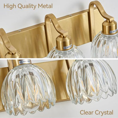 3 Light Vanity Lights with Clear Tulip Glass Shade (Gold - Tulip Clear / 3-light)