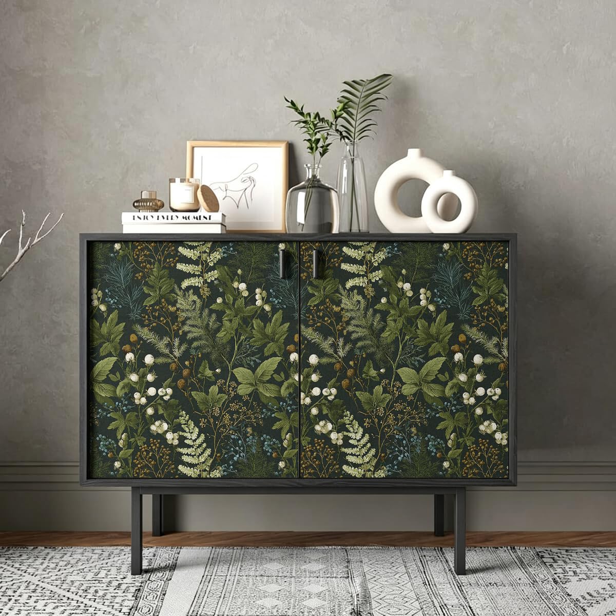 Dark Floral Peel and Stick Wallpaper for Bathroom 16.9inx118.1in (Dark / 16.9inch x 118.1inch)
