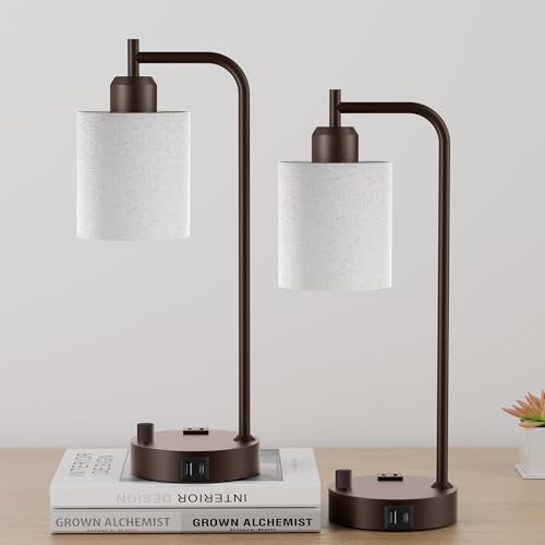 Industrial Table Lamps with Linen Shade