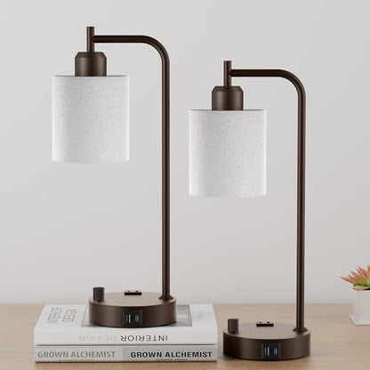 Industrial Table Lamps with Linen Shade