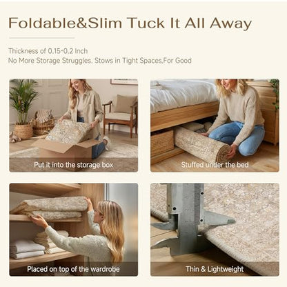 5x7 Area Rugs Retro Beige Washable Rug (Beige / 5' x 7' (Rectangular))
