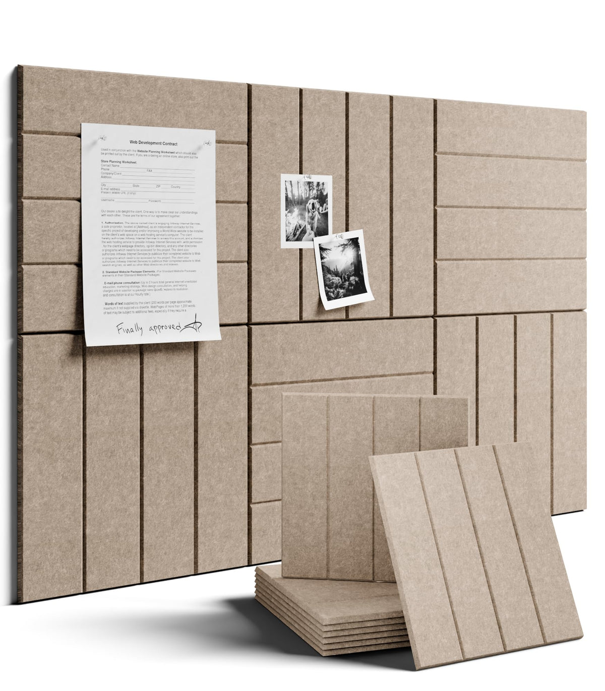 Felt Bulletin Board & Cork Board Alternative 36'' x 24'' (Khaki-1 / Bold-stripe 6-pack)