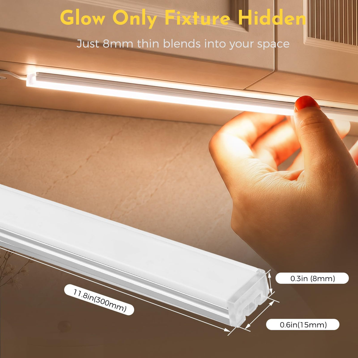 0.3in Ultra Thin Linkable Under Cabinet Lighting Bar Plug (Touch+Remote / Silver)