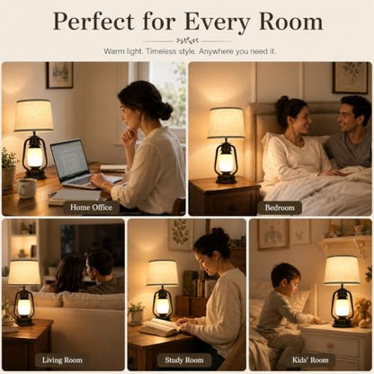 Dimmable Table Lamp Set of 2 with USB C Port with E26 Bulb