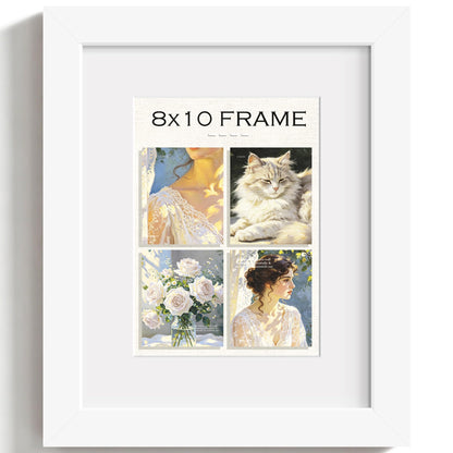 8x10 White Wooden Picture Frame (White Frame White Mat / 8x10)