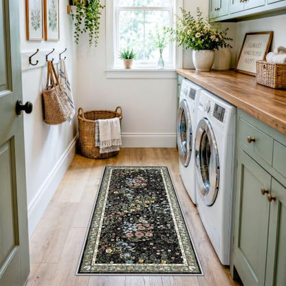 Washable Kitchen Runner Rug 2x5 (Black / 2x5)