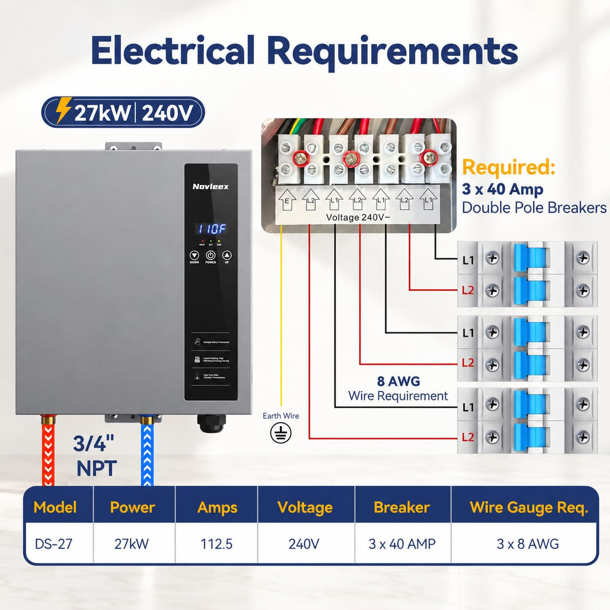 27kW Tankless Water Heater Electric
