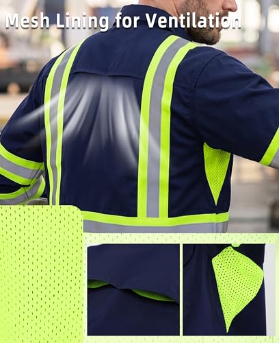 Vented FR High Vis Shirts Reflective Pearl Snaps Summer Work Safety