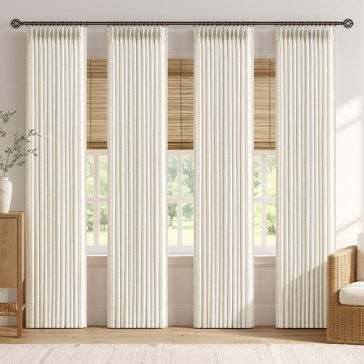 4 Panels Set Pinch Pleated Linen Curtains 108 Inches Beige White (Beige White / 40"W x 108"L (Pack of 4))