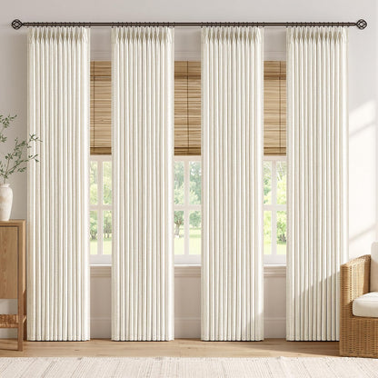 4 Panels Set Pinch Pleated Linen Curtains 108 Inches Beige White (Beige White / 40"W x 108"L (Pack of 4))