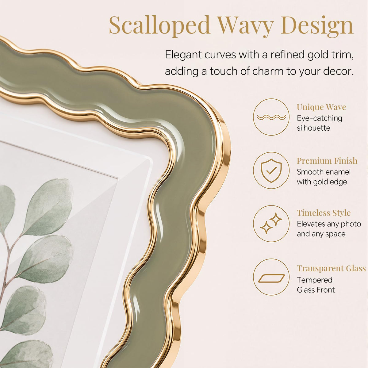 8x10 Scalloped Wavy Metal Picture Frame (Universal Khaki / 8x10)