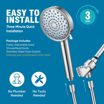 Filtered Shower Head with Handheld (Round (Built-in Power Wash) / 3. Chrome Plated)