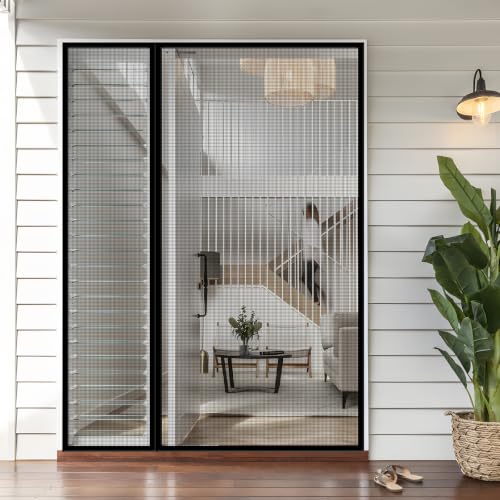 Upgraded Magnetic Screen Door Mesh Left Right Side Opening Fiberglass Material Mesh Stronger Than Polyester